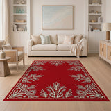Red Ornate Leaf Border Area Rug