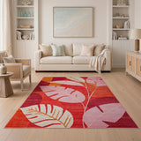 Multi-color and Patterns Vibrant Monstera Leaf Area Rug in Pink Red