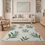 Green Leaf Botanical Print Area Rug