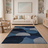 Blue Teal Overlapping Circles Geometric Rug