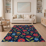 Vibrant Red Orange Daisy Floral Area Rug