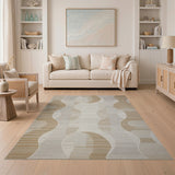 Geometric Modern Wavy Abstract Beige Area Rug