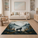 Howling Wolf Full Moon Misty Mountains Rug