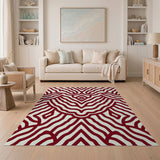 Red Wavy Geometric Area Rug