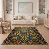 Gold Rose Teal Lattice Area Rug