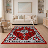 Red Elegant Red Persian Area Rug with Floral Medallion