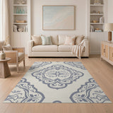Elegant Grey Persian Damask Area Rug