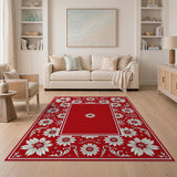 Red Red Floral Border Vintage Area Rug