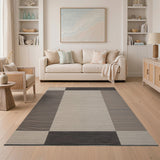 Neutral Grey Striped Geometric Area Rug