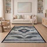 Grey Southwestern Geometric Fringe Area Rug