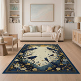 Indigo Birds Golden Moon Floral Area Rug