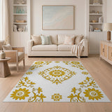 Golden Sunflower Floral Mandala Area Rug