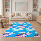Vibrant Ticket Print Washable Area Rug