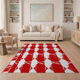 Bold Red White Diamond Geometric Area Rug