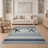 Navy Starfish Striped Coastal Beach Rug