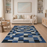 Geometric Modern Blue and Teal Blue Geometric Abstract Area Rug
