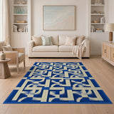 Modern Blue Interlocking Geometric Area Rug