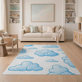 Whimsical Blue Cartoon Clouds Area Rug