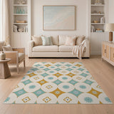 Multi-color and Patterns Teal Gold Starburst Geometric Area Rug