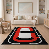 Red Racetrack Geometric Area Rug