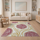 Red Spiral Floral Area Rug with Gold Accents