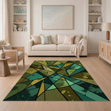 Green Fractured Geometric Abstract Area Rug