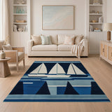 Nautical Sailboats Blue Area Rug