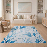 Serene Blue Watercolor Leaves Area Rug
