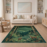 Emerald Forest Deer Birch Trees Area Rug