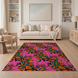 Hot Pink Bold Leaf Eye Pattern Area Rug