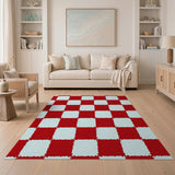 Red White Checkered Quilted Area Rug
