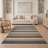 Bold Navy Tan Striped Area Rug