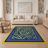 Vibrant Swirling Blue Yellow Abstract Area Rug