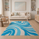 Abstract Area Blue and Teal Wavy Blue Abstract Area Rug