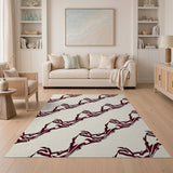 Abstract Maroon Branch Beige Area Rug