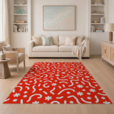 Bold Red Squiggle Abstract Area Rug
