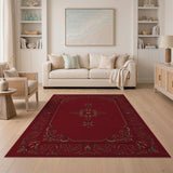 Ornate Red Persian Area Rug with Gold Floral Borders