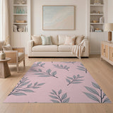 Blush Pink Grey Eucalyptus Leaf Boho Rug