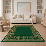 Ornate Green Gold Border Persian Rug