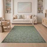 Elegant Green Vine Blossom Grey Area Rug