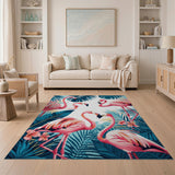 Pink Flamingo Tropical Palms Area Rug