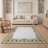 Ornate Gold Floral Border Gold and Silver Area Rug