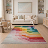 Vibrant Multi-Color Wavy Abstract Multi-color and Patterns Area Rug