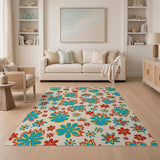 Vibrant Teal Red Floral Pattern Area Rug