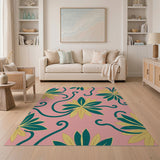 Vibrant Pink Leaf Swirl Area Rug