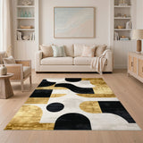 Geometric Black and Gold Area Rug