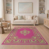 Opulent Pink Medallion Area Rug with Gilded Borders