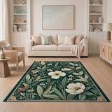 Emerald Green White Blossom Botanical Rug