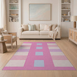Textured Pink Geometric Block Area Rug