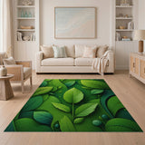 Vibrant Green Botanical Leaf Washable Area Rug - Low Pile & Non-Slip